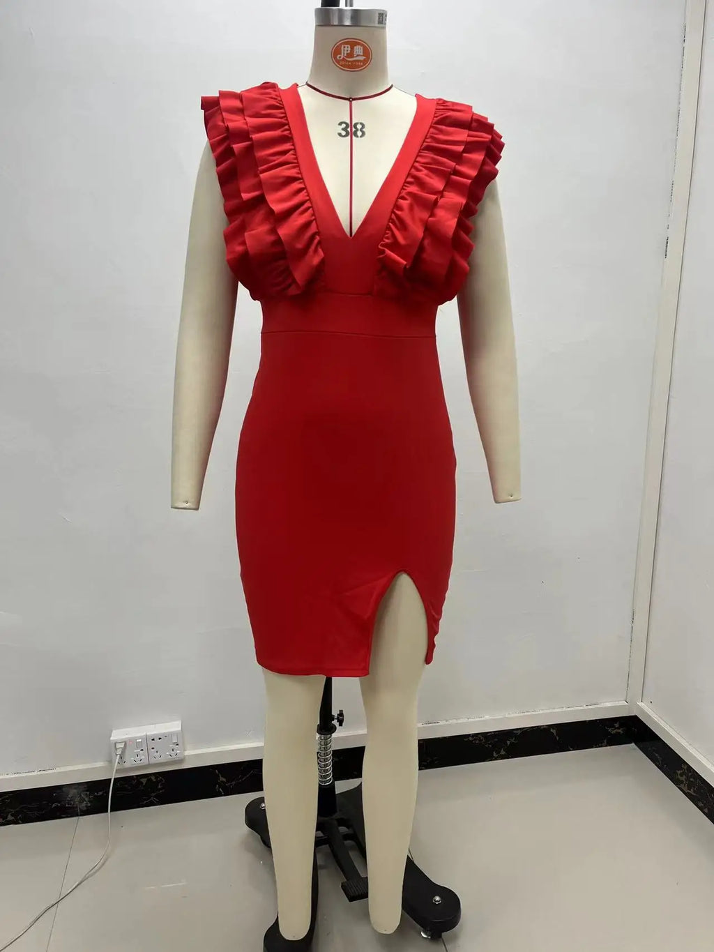 Solid Color Deep V Neck Pleated Mini Dress For Women