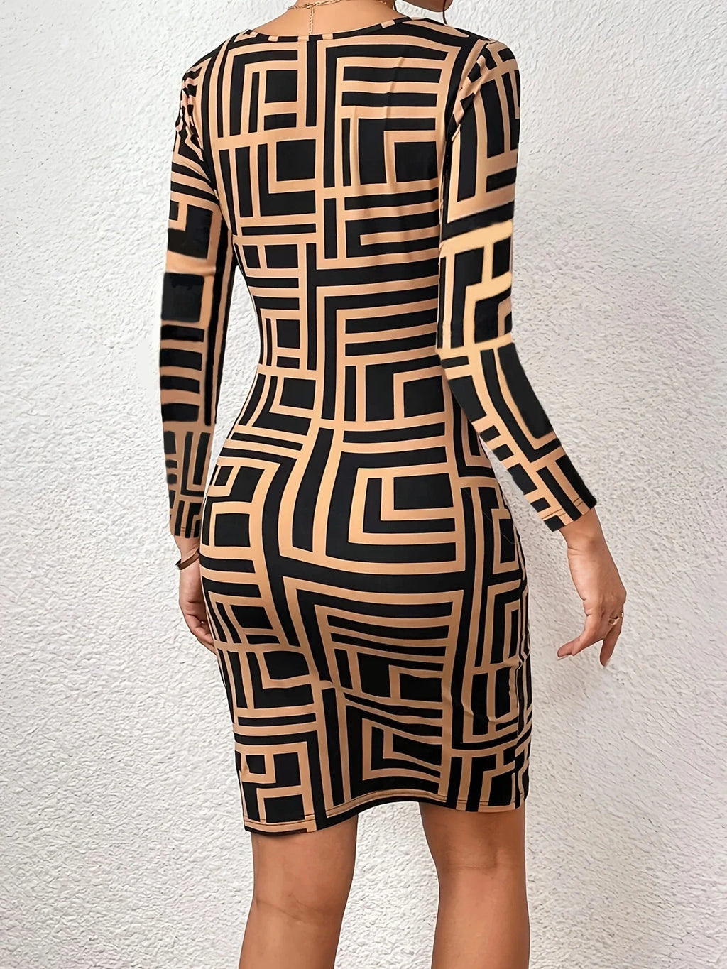 Casual Long Sleeve Random Print Wrap Dress Belted Waist