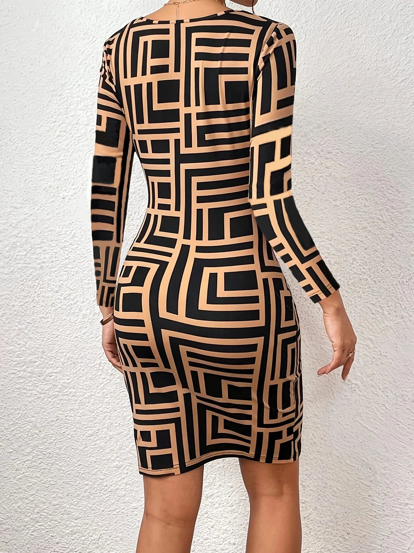 Casual Long Sleeve Random Print Wrap Dress Belted Waist
