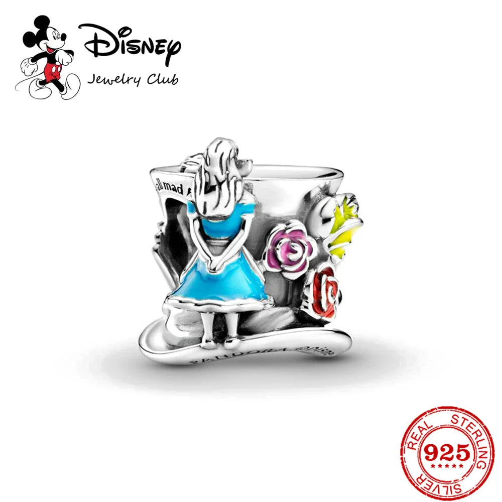925 Sterling Silver Mickey Minnie Charm Beaded Fit Snake Bracelet DIY Ladies Jewelry