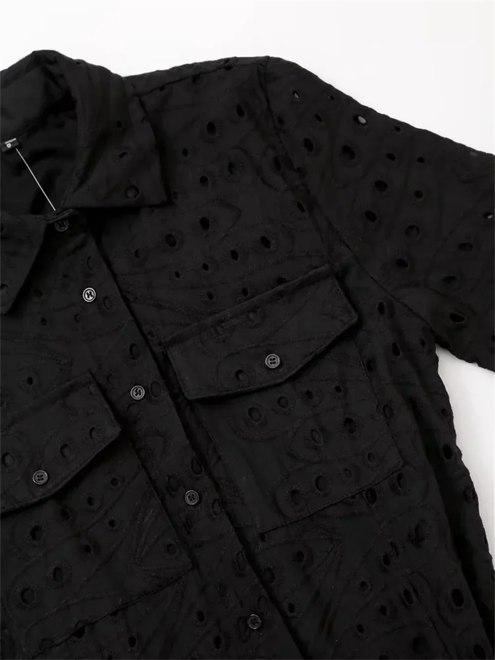 Women's Embroidered Shirt Dress With Short Sleeves Classic