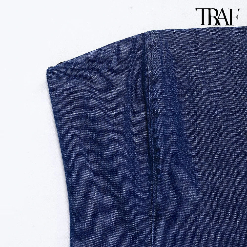 Denim Sheath Party Dress With Drawstring Navy Back Zipper