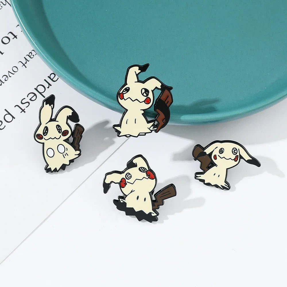Cartoon Animal Enamel Pin Brooch Set 4 Pcs Fun Mimikyu Jewelry for Backpack Wallet and Clothes Accessories