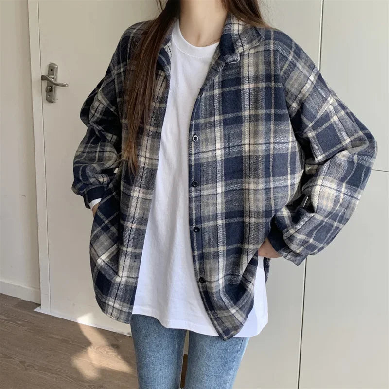 Women's Oversized Plaid Flannel Shacket Button Down Long Sleeve Check Shirt Jacket Cozy Fall Winter Layering Top