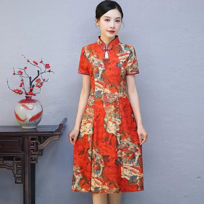 Floral A-Line Summer Dress For Women Short Sleeve Elegant