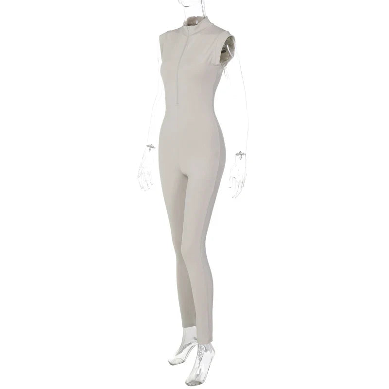 Women's Sleeveless Zipper Neck Sexy Bodycon Jumpsuit One Piece Stylish Summer Streetwear Party Gym Romper Overalls