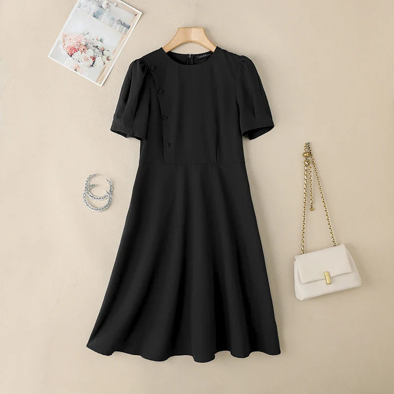 Elegant Short Puff Sleeve A Line Sundress for Office