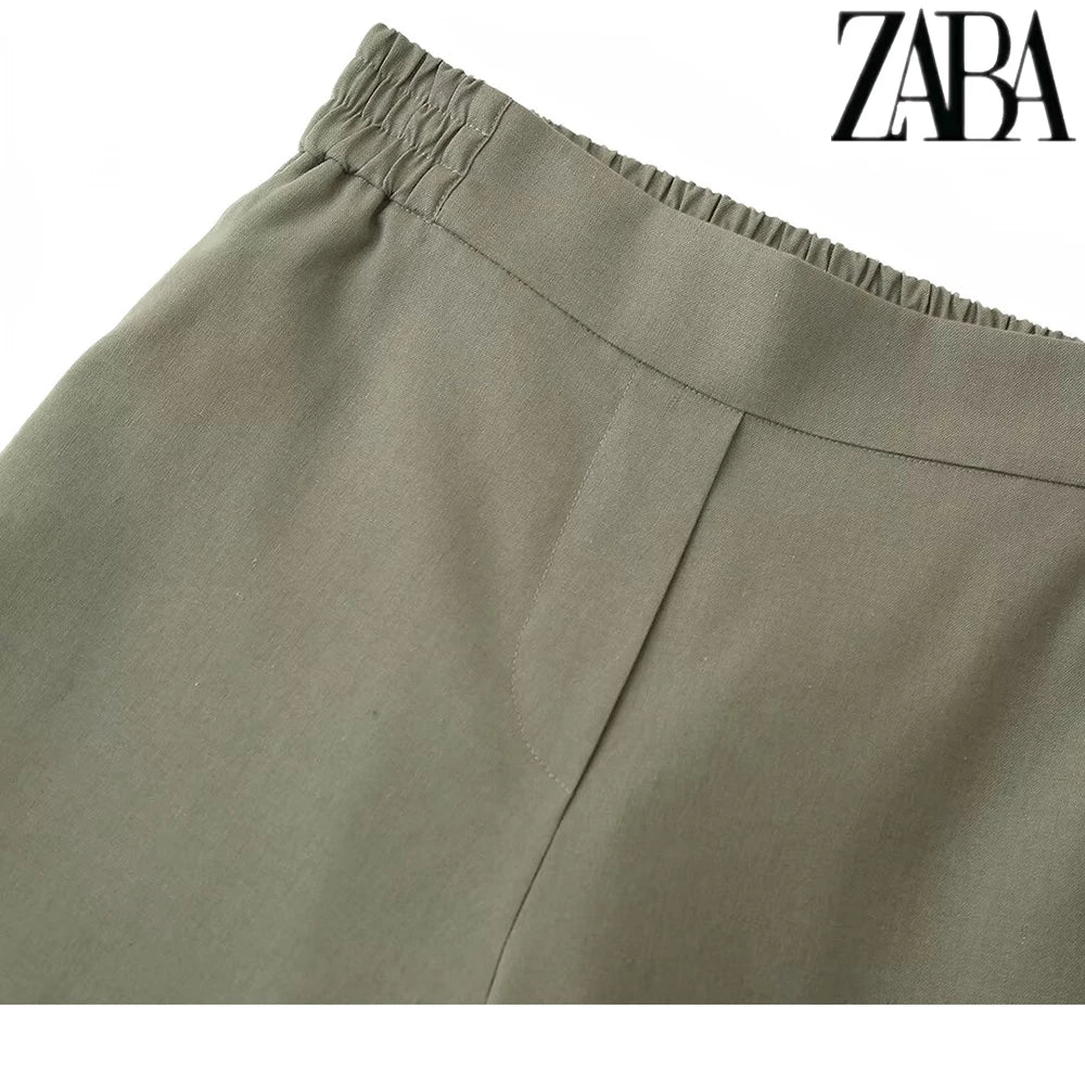 Women's Elegant Short Sleeve Tie Embellished Lapel Shirt and Solid Color Casual Pants Suit for Street Commuter Style