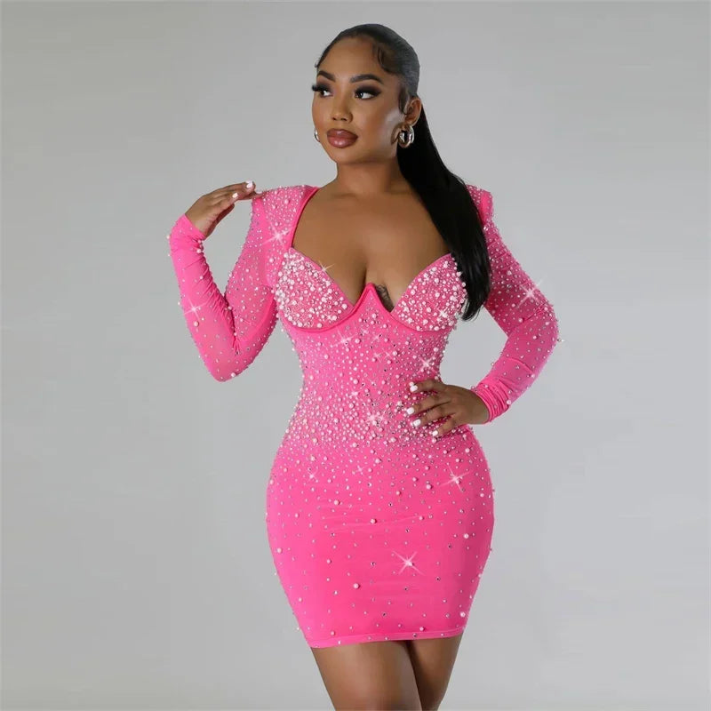 Sequin Rhinestone Bodycon Dress For Party Night Club