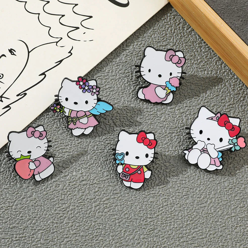 5 Pcs Cute Cartoon Soft Kawaii Cat Brooch Set Metal Badge Alloy Pin Accessory