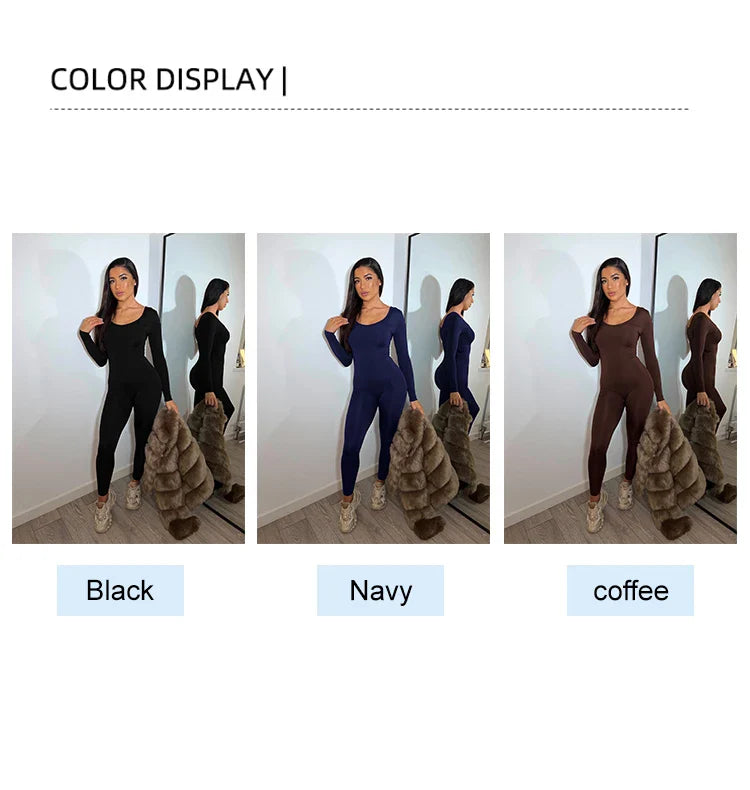 Women's Casual Solid Color Round Neck Long Sleeve Yoga Jumpsuit with Comfortable Fit