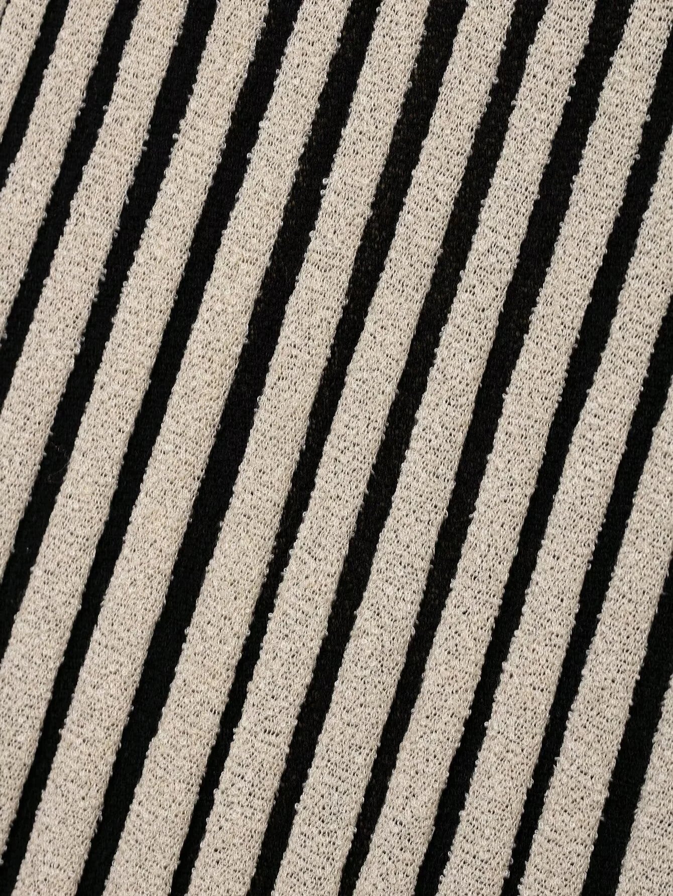 Striped Knitted Sleeveless Midi Dress With Round Neck Casual