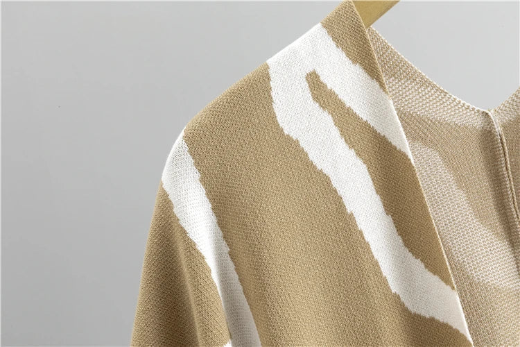 Knitted 3 Piece Set for Women with Stripe Shawl, Half High Neck Full Sleeve Top, and Wide Leg Trousers Stylish Fashion Suit