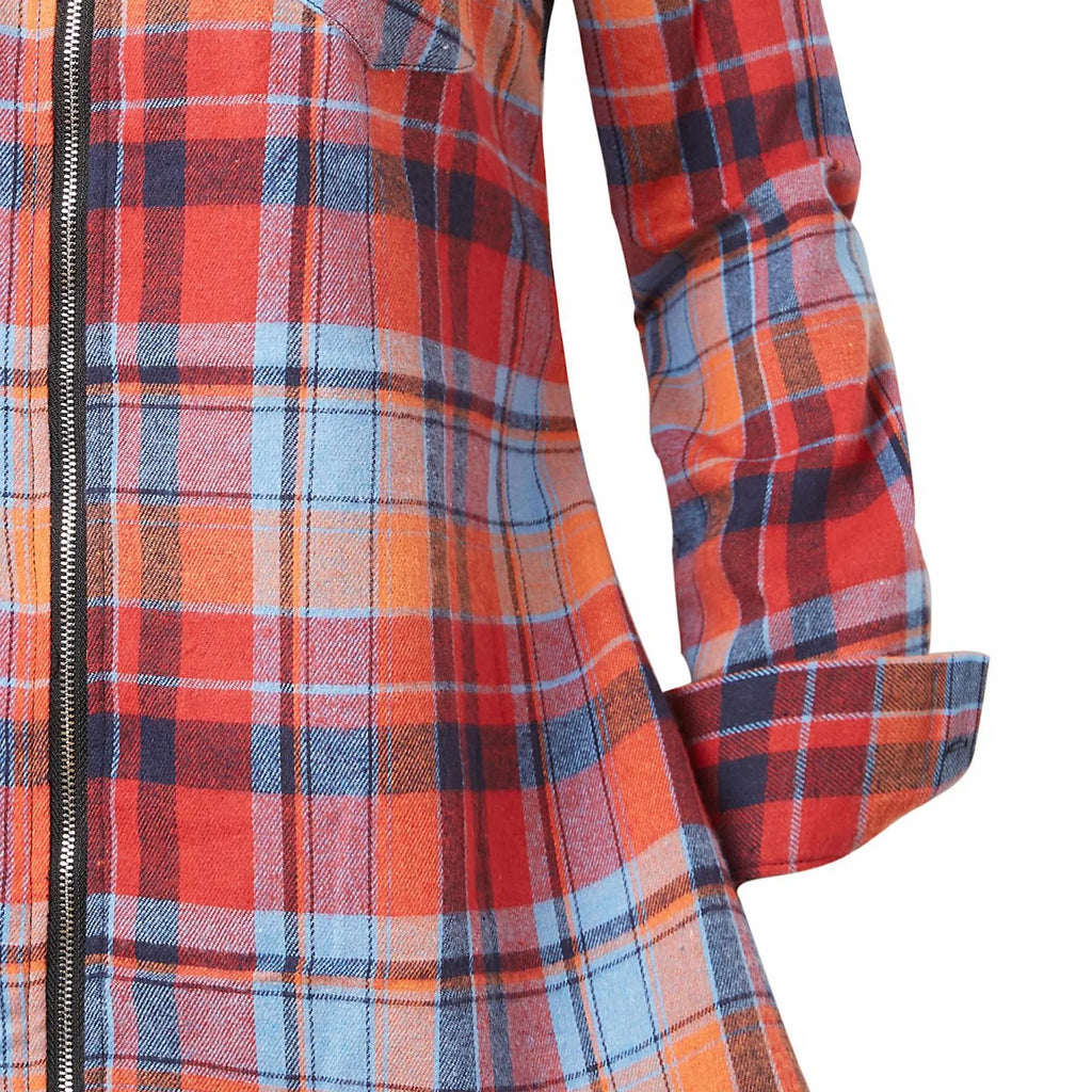 Vintage Plaid Midi Dress For Fall With Zip Up Long Sleeve