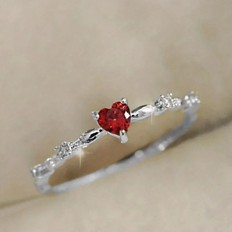 Exquisite Red Love CZ Engagement Ring for Women Thin Band Aesthetic Fashion Jewelry Fancy Birthday Gift