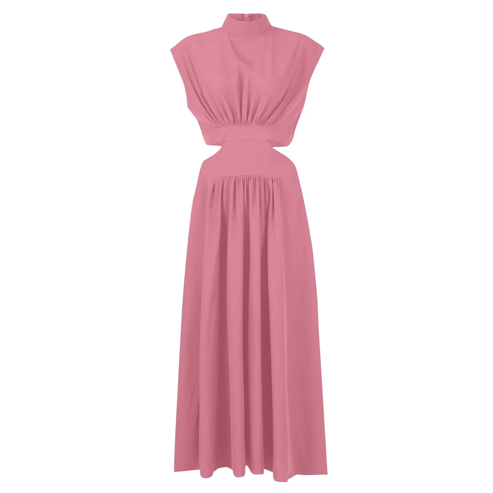 Solid Color High Waist Maxi Dress Sleeveless With Pockets