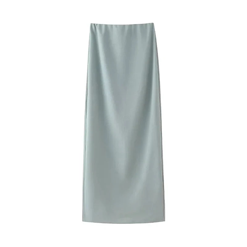 Women's Chic Two-Piece Set Backless Pleated Crop Top with Vintage High Waist Back Slit Midi Skirt Elegant Lady Fashion Ensemble