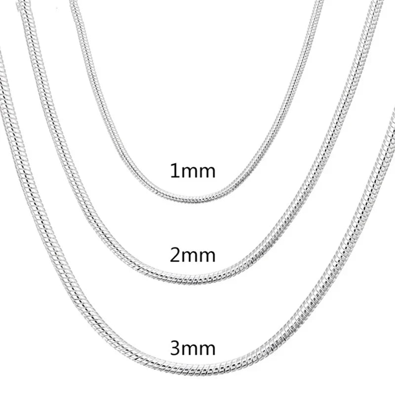 Silver Color Solid Snake Chain Necklace 45-60cm for Men and Women Fashion Jewelry