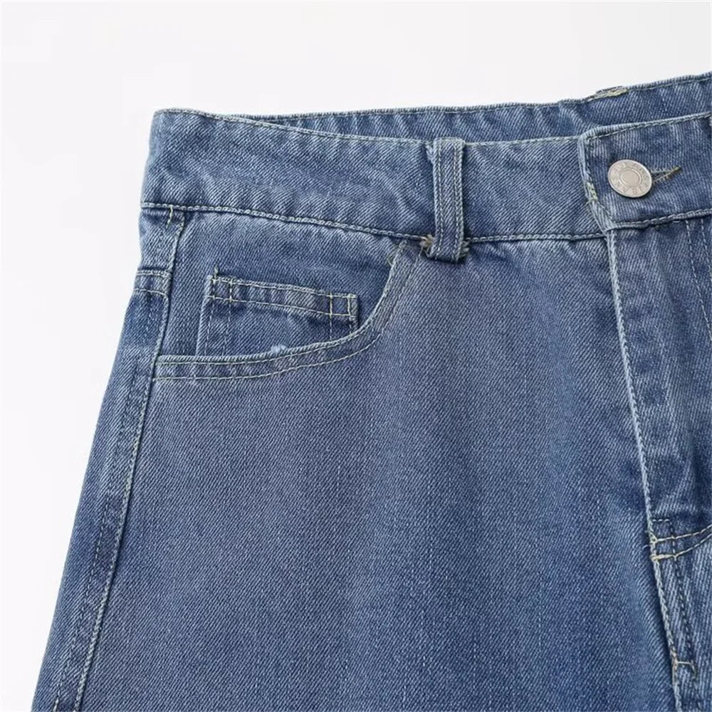 Autumn Women's Fashion Casual Denim Shirt with Collar and Long Sleeves Paired with High Waist Wide Leg Jeans Set