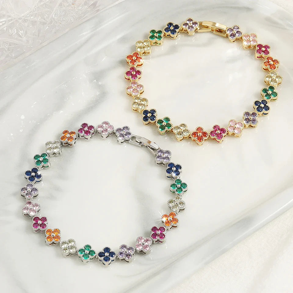 Rainbow Colorful Clover Zircon Bracelet Charming Crystal Jewelry Gift