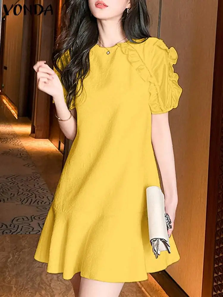 Womens Summer Sundress A Line Short Sleeve Casual Dress