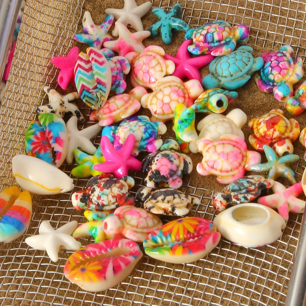 28pcs Ocean-Themed DIY Bead Kit for Bracelet, Necklace and Ankle Chain Accessories with Sea Turtle, Starfish and Shell Charms
