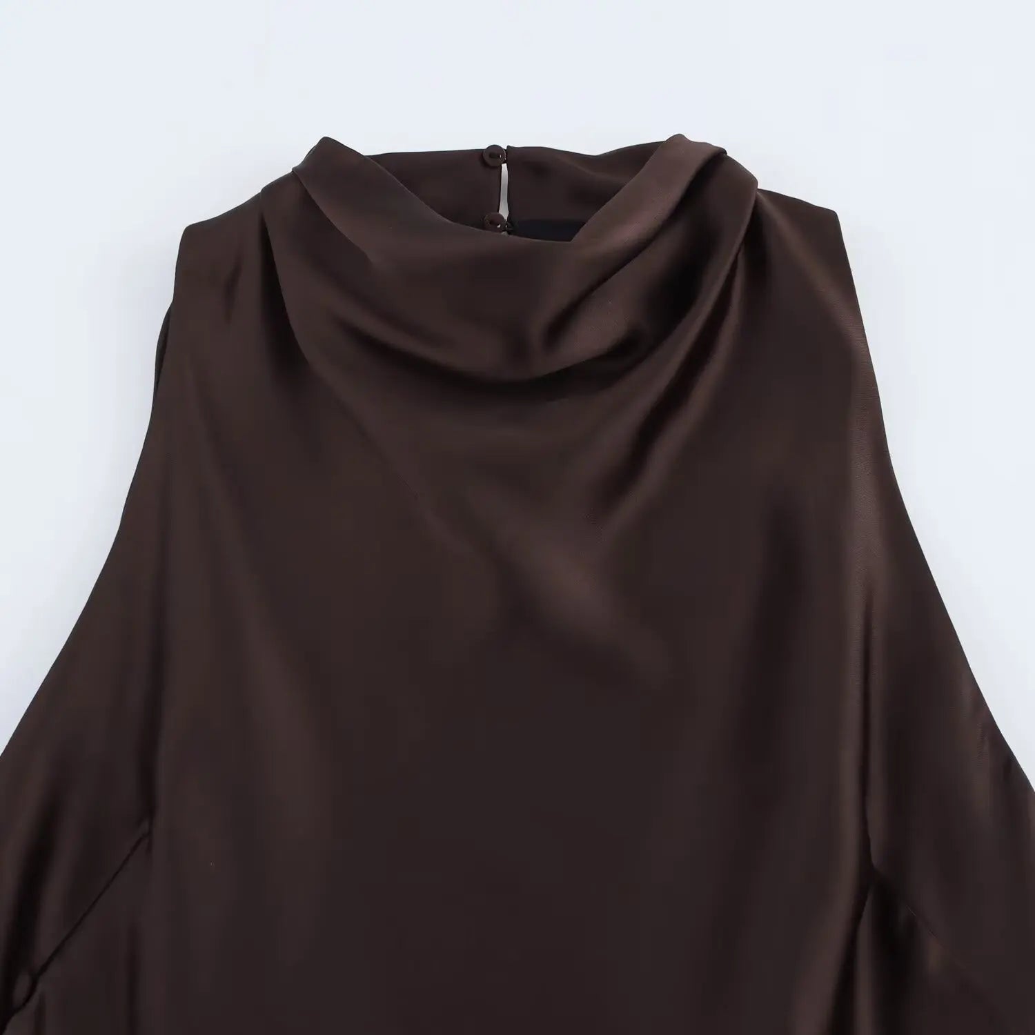 Elegant Satin Belt Midi Dress For Women Vintage Brown