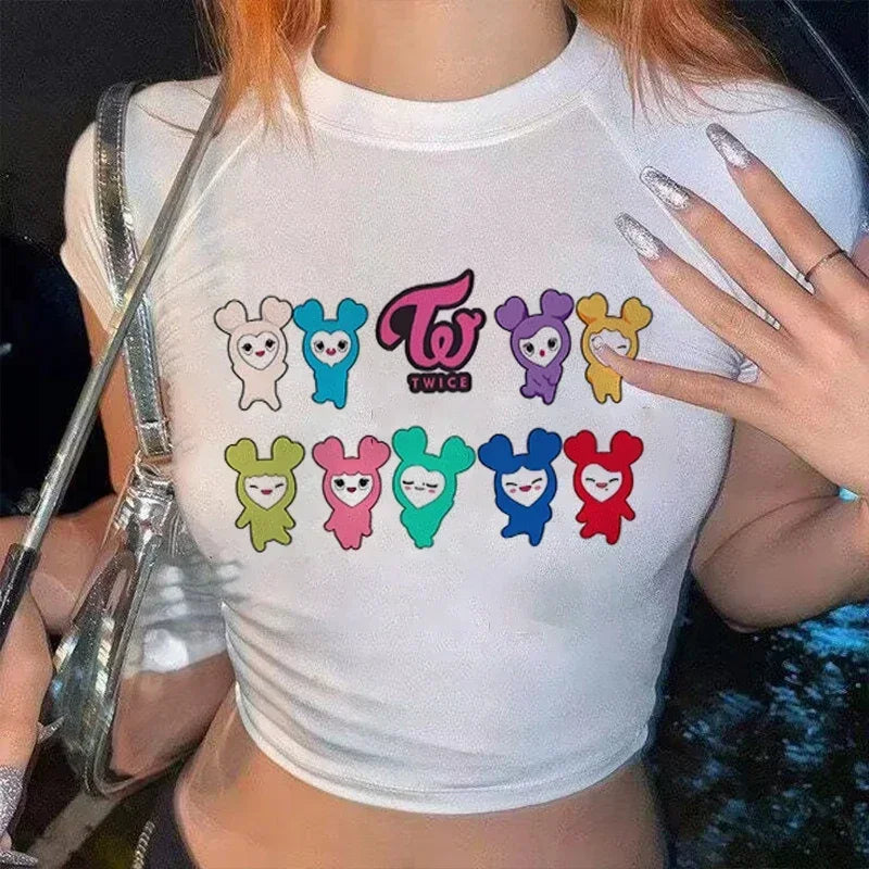 Korean KPOP Women Slim Fit T-Shirt Harajuku Style Streetwear for Summer Fashion