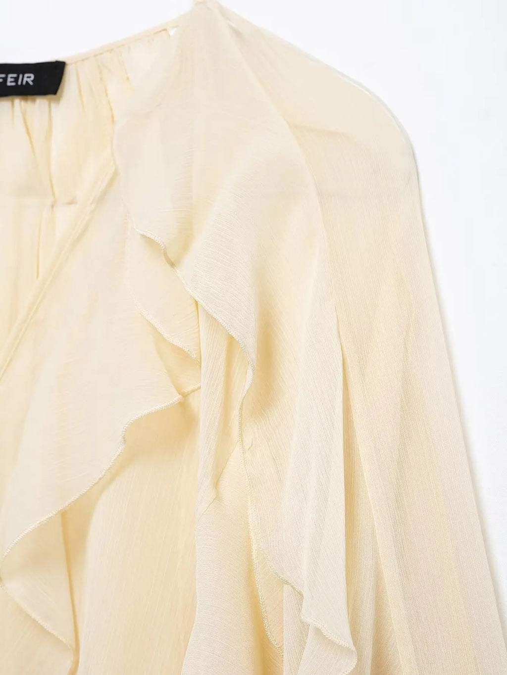 Semi-Sheer Ruffle V-Neck Blouse for Women Long Sleeve Button-Up Lightweight Spring Summer Top