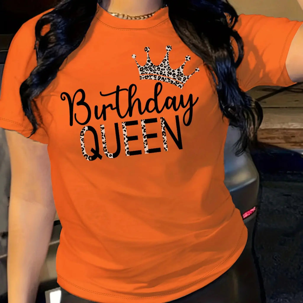 Letter Print Casual T-Shirt for Women Short Sleeve Crew Neck Top