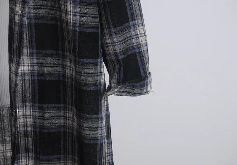 Women's Plaid Long Sleeve Shirt Vintage Button-Up Blouse Casual Lightweight Summer Top