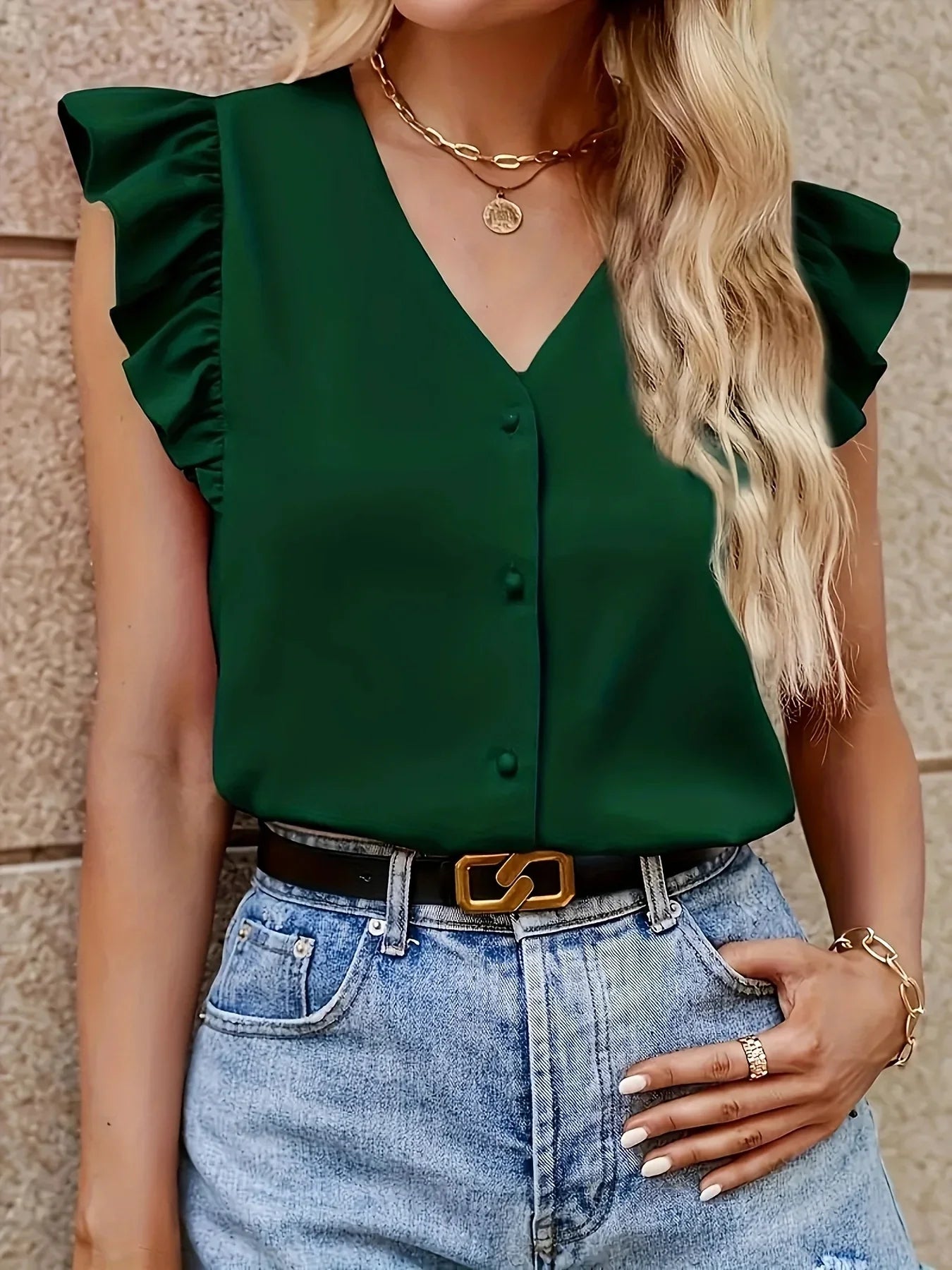 Summer Women's V Neck Solid Color Casual Shirt Soft Breathable Fabric Comfortable Everyday Wear Top