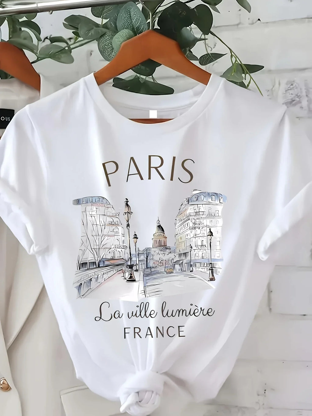 Paris Print Women's T-Shirt - Soft Breathable Short Sleeve Crew Neck Summer Tee