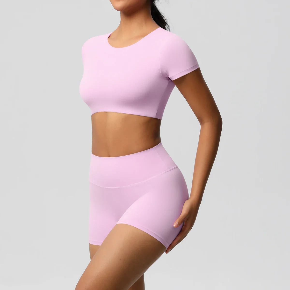 2PCS Women's Fitness Yoga Set High Waist Shorts with Short Sleeve Gym Top Seamless Sportswear Tracksuit for Activewear