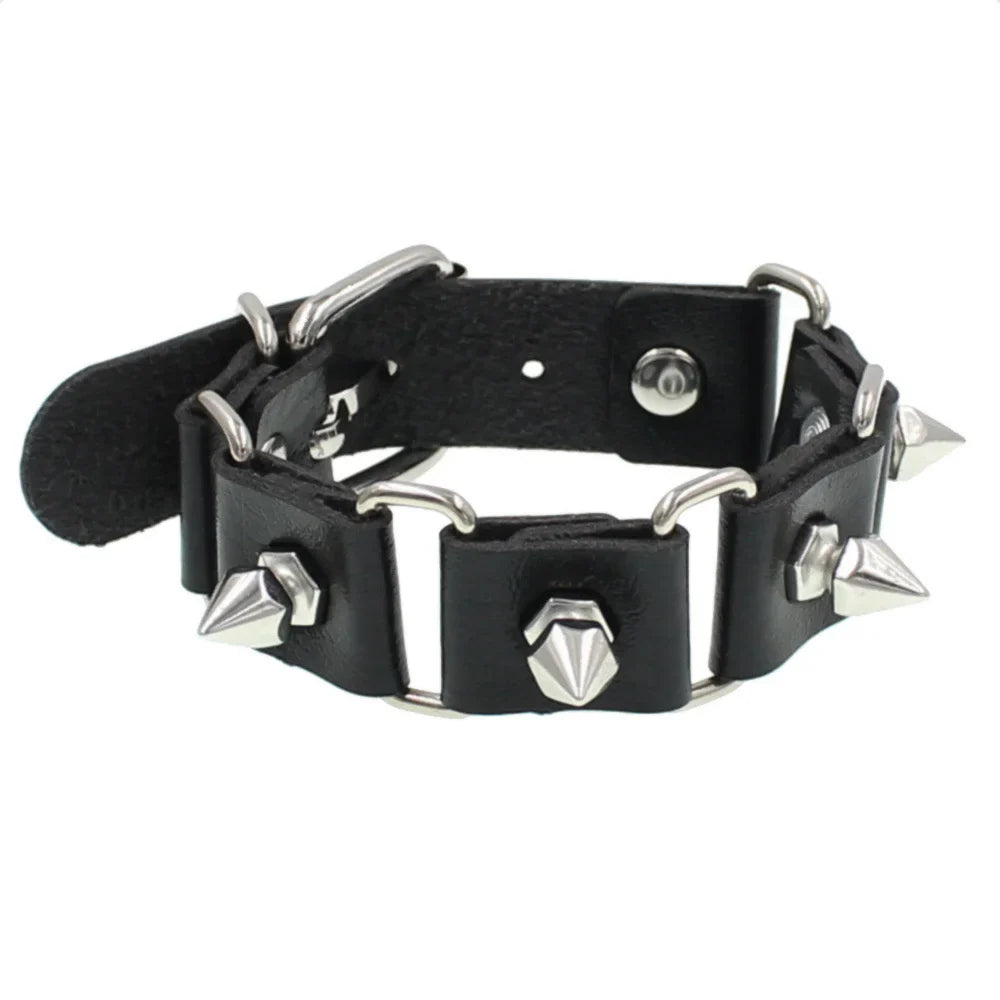90s Fashion Punk Style Spiked PU Leather Bracelet with Square Studs and Multi-Row Design