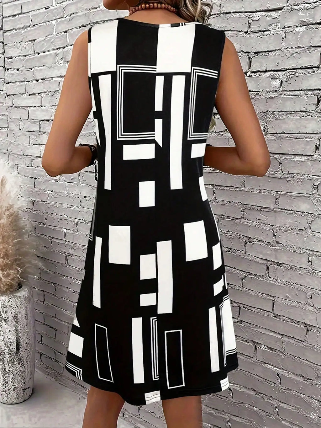 Geometric Pattern Sleeveless Summer Dress For Women
