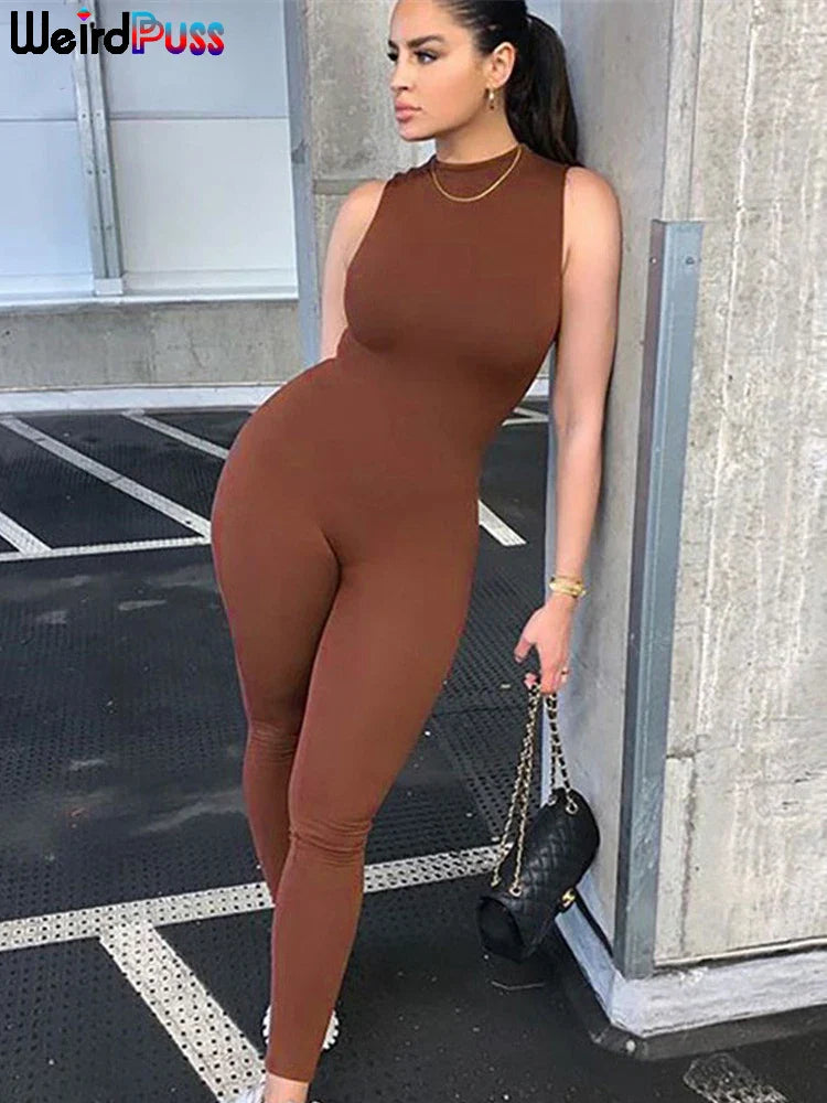 Women's Skinny Jumpsuit Activewear Soft Stretchy Sleeveless Bodycon Workout Overalls Casual Sporty Streetwear Fitness Bodysuit