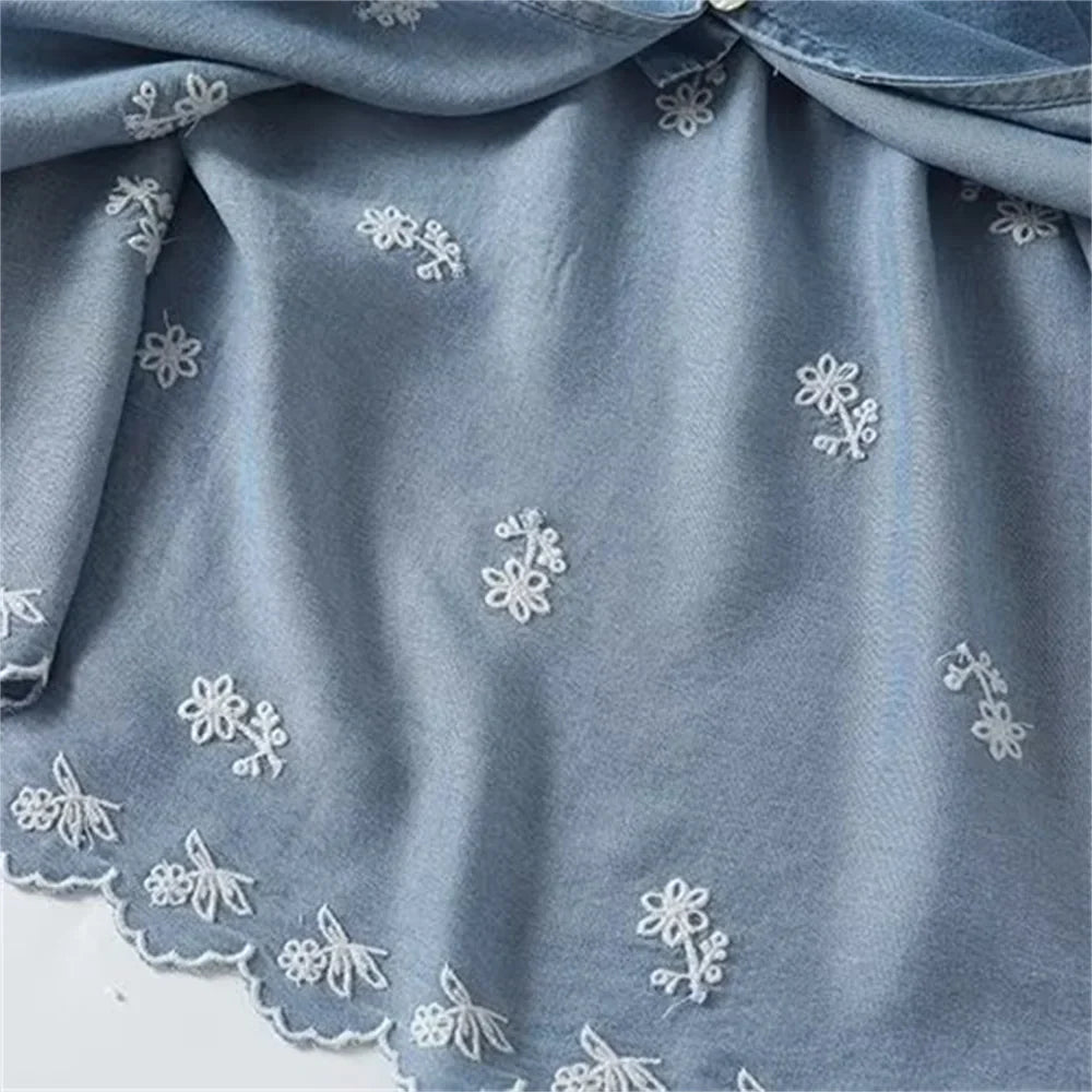 Womens V Neck Embroidered Dress Casual Elegant Short Sleeve