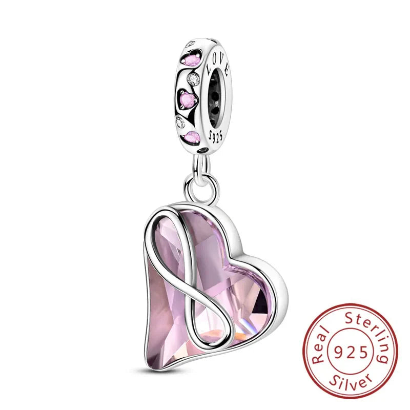 925 Sterling Silver Love Heart Family Charm Bead Pendant for Women's Bracelet Jewelry Gift