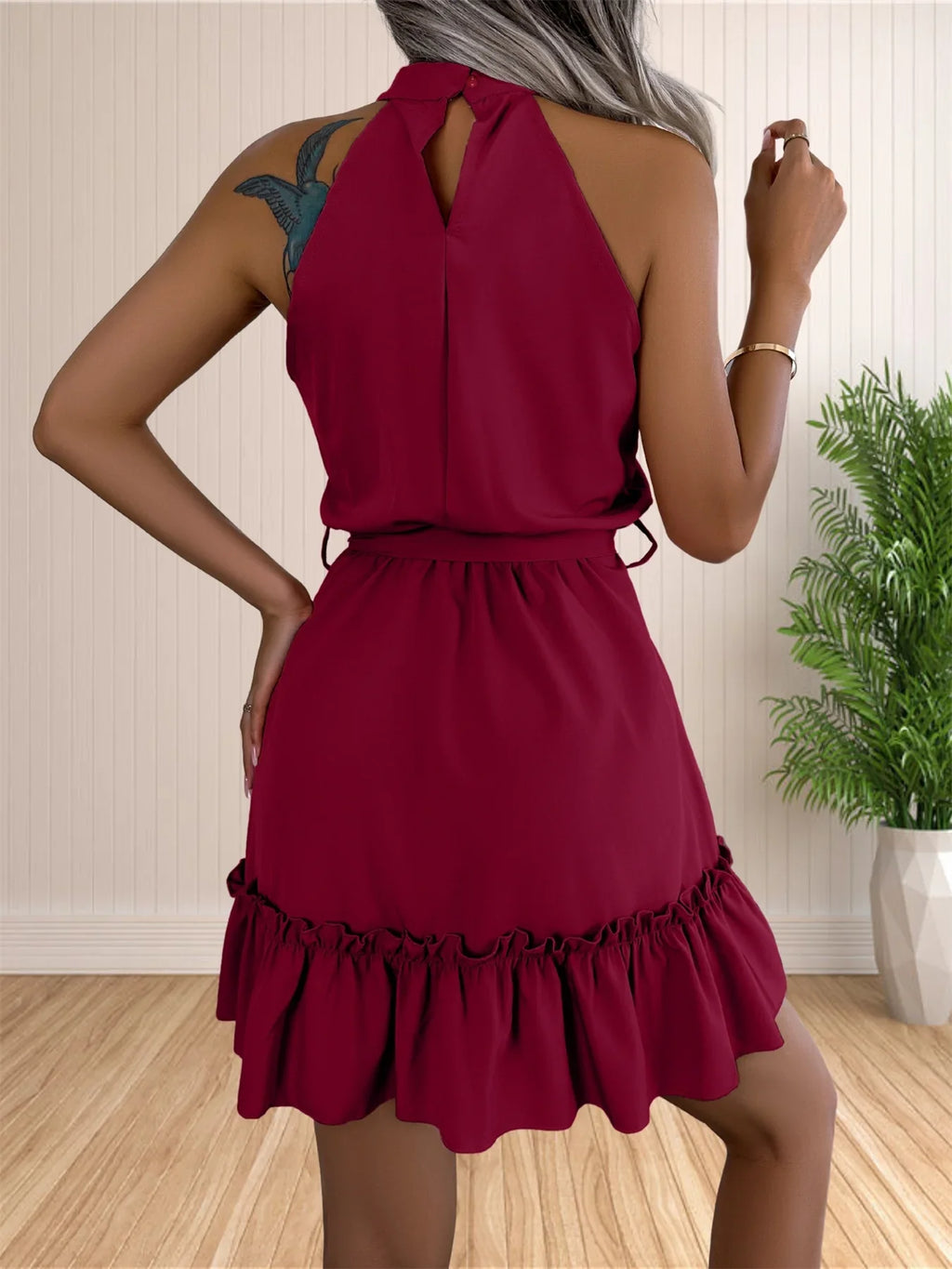 Halter Neck Beach Sundress Flowy Mini A Line Summer Dress