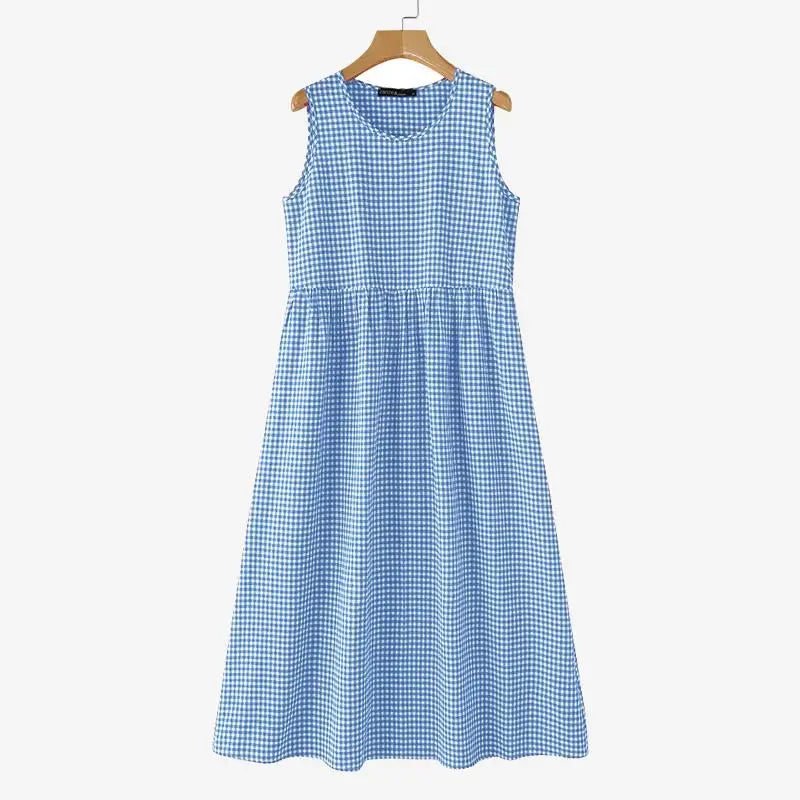 Gingham Midi Dress For Women Vintage Casual Aline Holiday