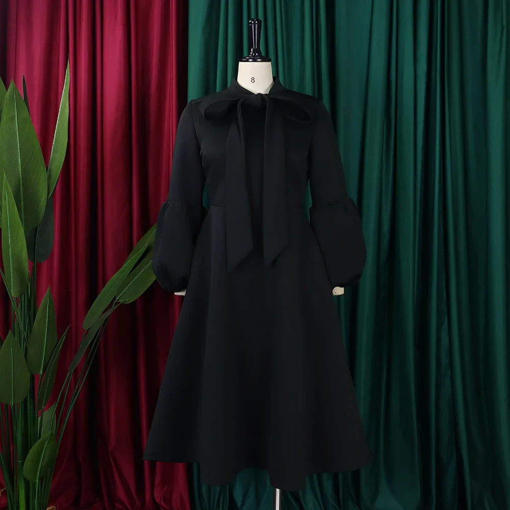 Elegant A Line Midi Dress With Bow Collar For Party