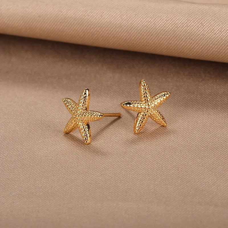 Vintage Starfish Stainless Steel Stud Earrings for Women Ocean Inspired Jewelry Gift