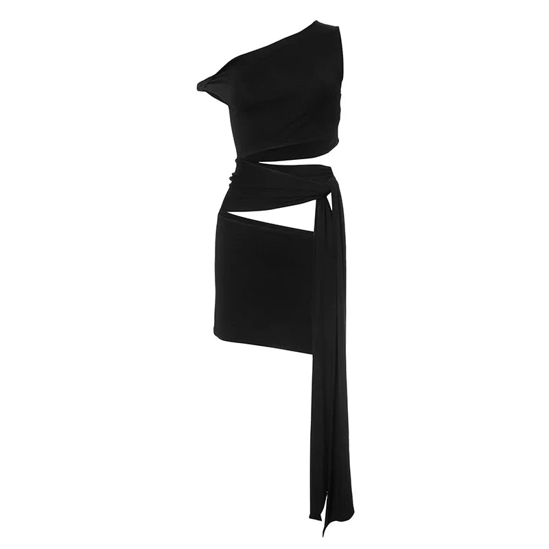 Strapless Hollow Out Short Summer Dress With Oblique Collar