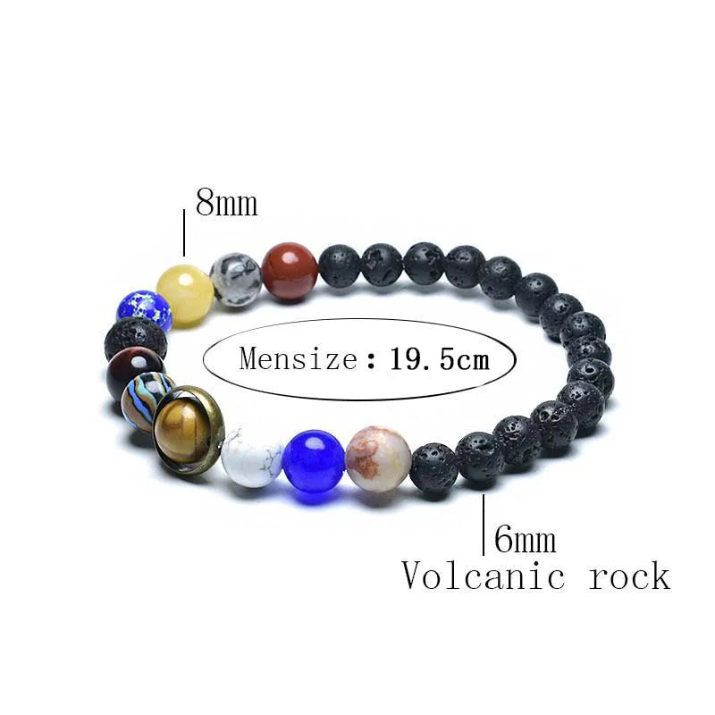 Unique Eight Planets Chakra Bracelet for Men and Women with Natural Volcanic Rock and Lapis Lazuli Beads