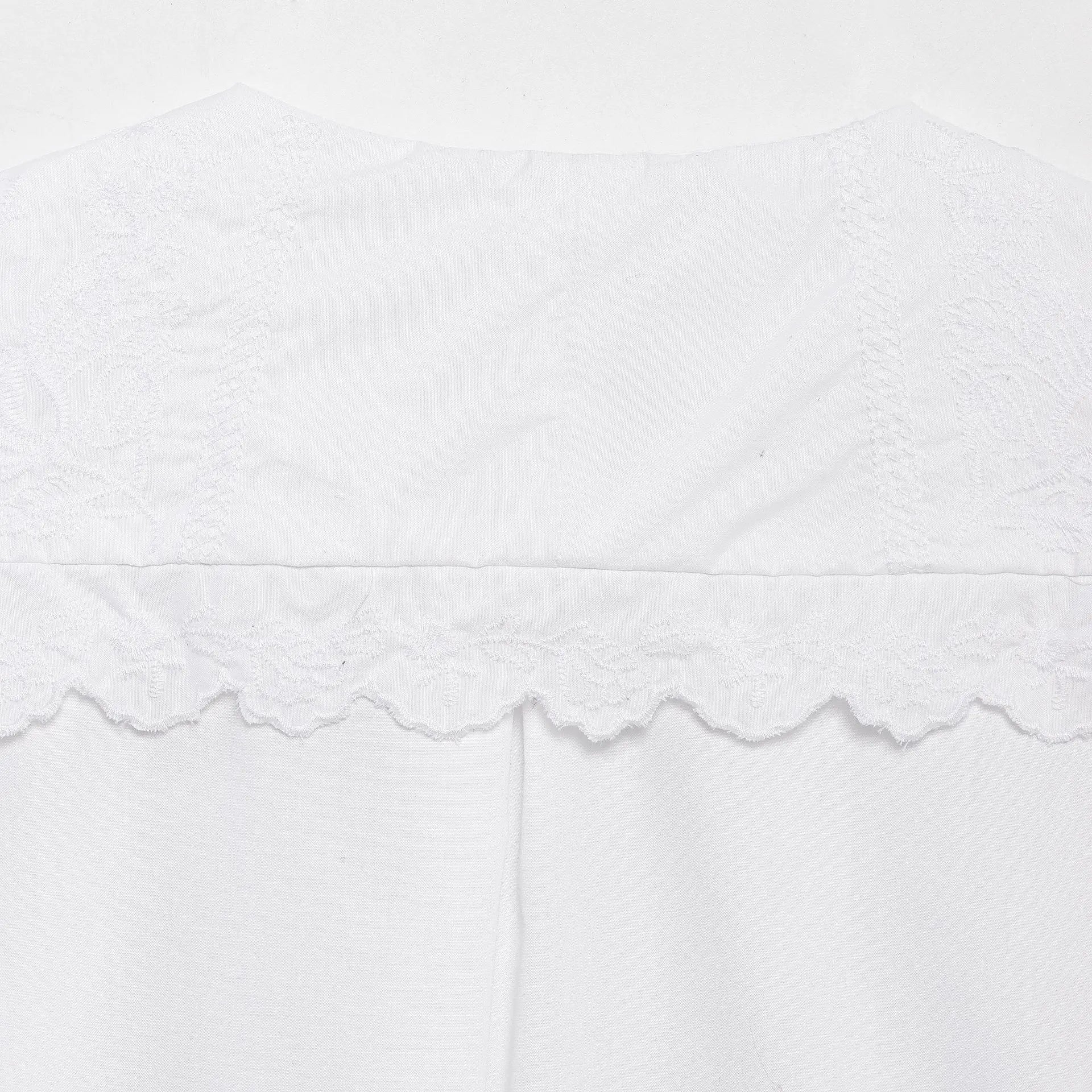 Women's Embroidered Lace-Up Poplin Shirt with Peter Pan Collar Puff Sleeves Loose Hem Casual Chic Top for Spring and Summer