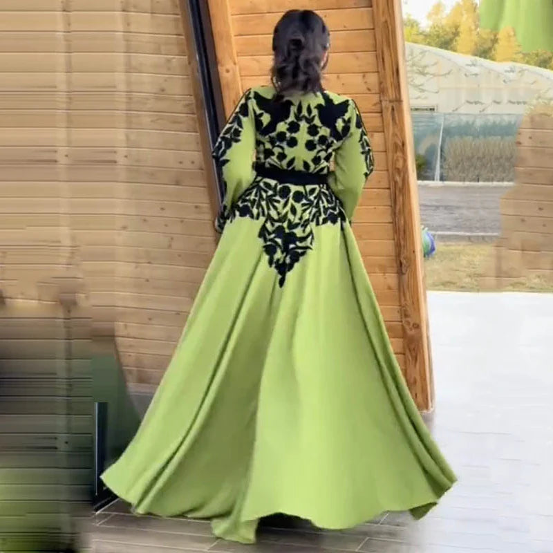 Muslim Maxi Dress With Flared Sleeves And V Neck For Women