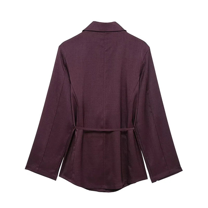 Women's Spring Two Piece Suit Set with Loose Fit Blazer and Wide Leg Pleated Trousers, Casual Chic Ensemble with Belt and Button Detail