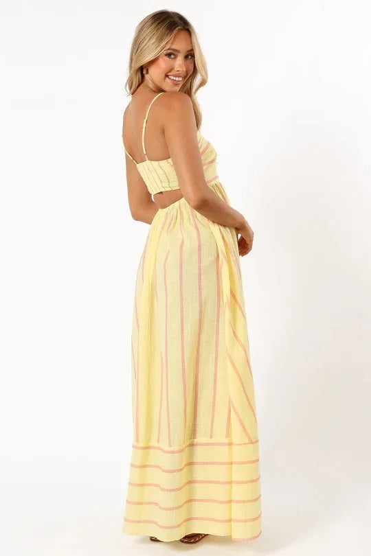 Bohemian Striped Maxi Dress With Hanging Straps For Women