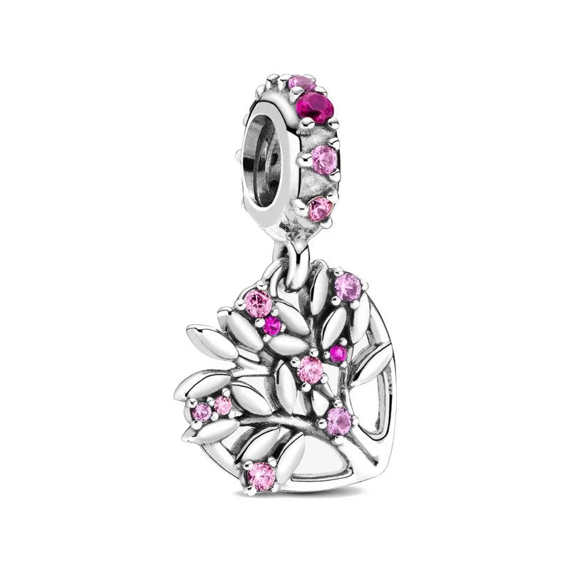 Pink Flower Caterpillar DIY 925 Sterling Silver Bead for Bracelet Bangle Jewelry Accessories
